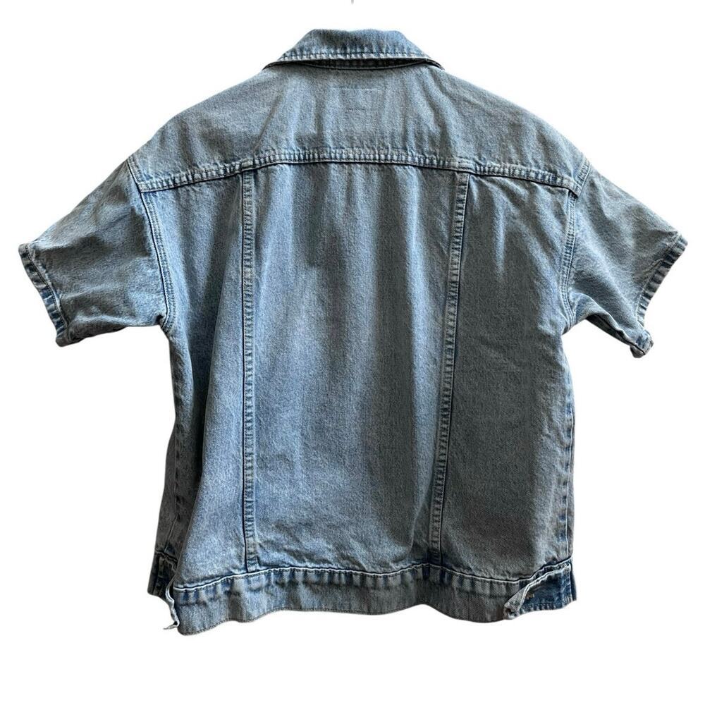 Current Elliot Rolled Short Sleeve Denim Trucker Jacket Oversized Size 0 USA - Picture 6 of 12